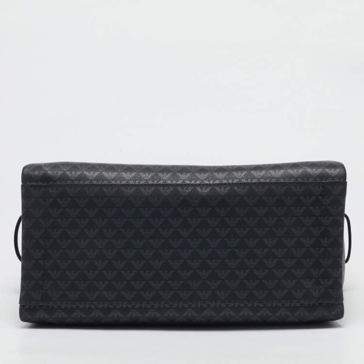 Pre Owned Emporio Armani Black Monogram Faux Leather Annie Tote