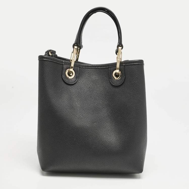 Pre Owned Emporio Armani Black Leather MyEA Vertical Tote