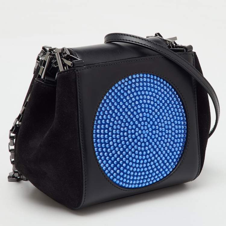 Pre Owned Emporio Armani Black/Blue Leather Crystal Embellished Shoulder Bag