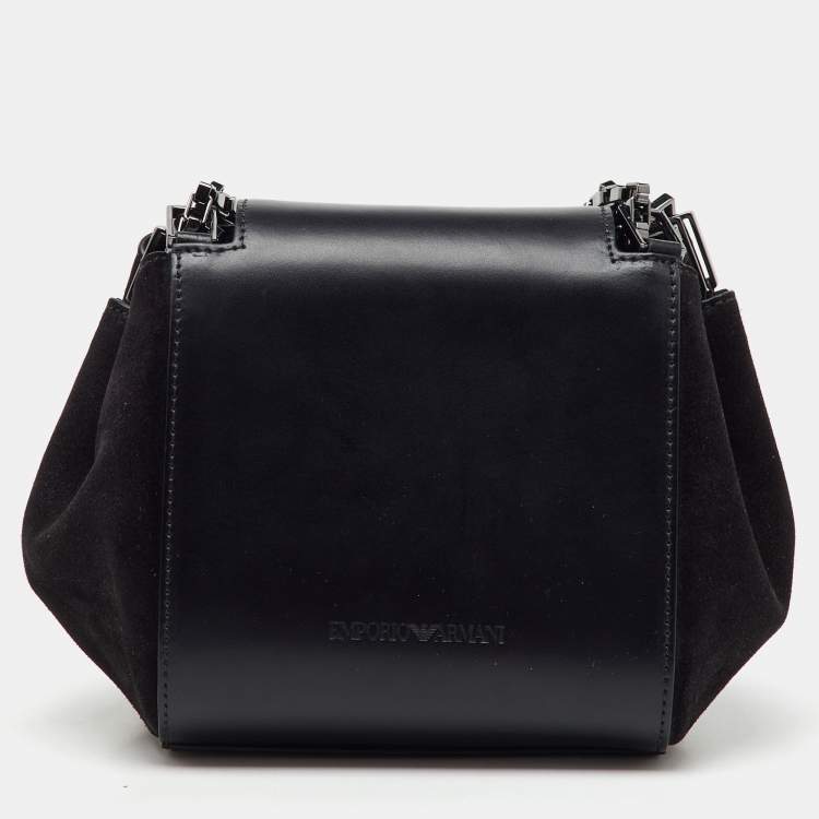 Pre Owned Emporio Armani Black/Blue Leather Crystal Embellished Shoulder Bag
