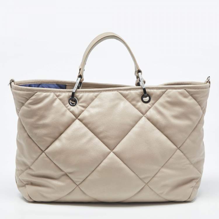 Pre Owned Emporio Armani Beige Quilted Faux Leather Medium MyEA Tote
