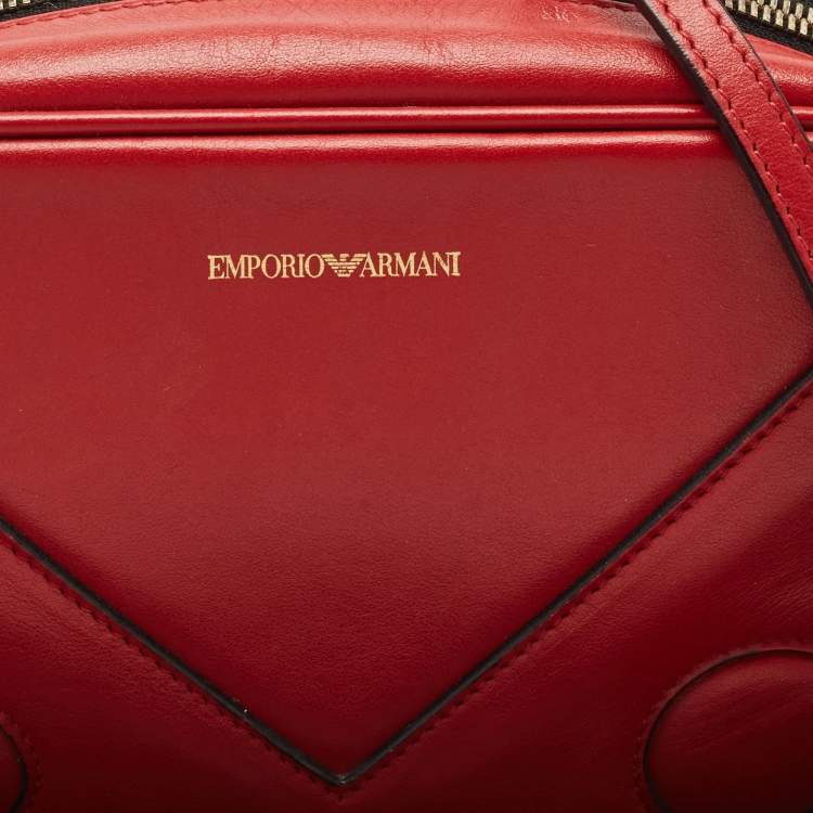 Pre Owned Emporio Armani Red Leather Camera Crossbody Bag
