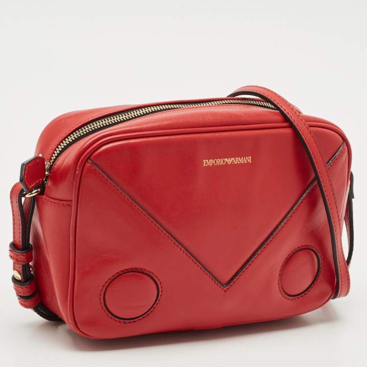 Pre Owned Emporio Armani Red Leather Camera Crossbody Bag