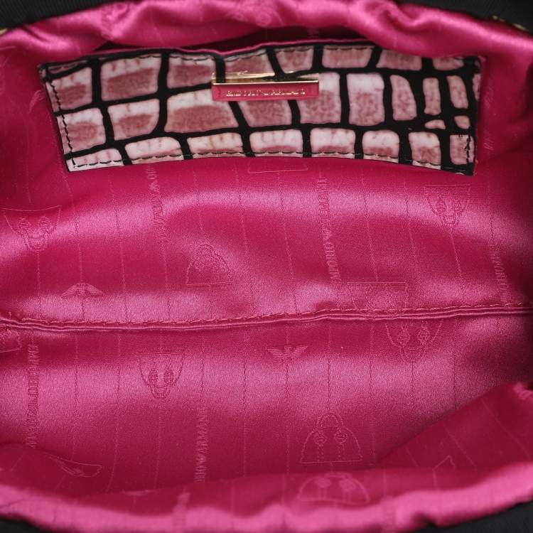 Pre Owned Emporio Armani Multicolor Croc Print Leather Frame Satchel