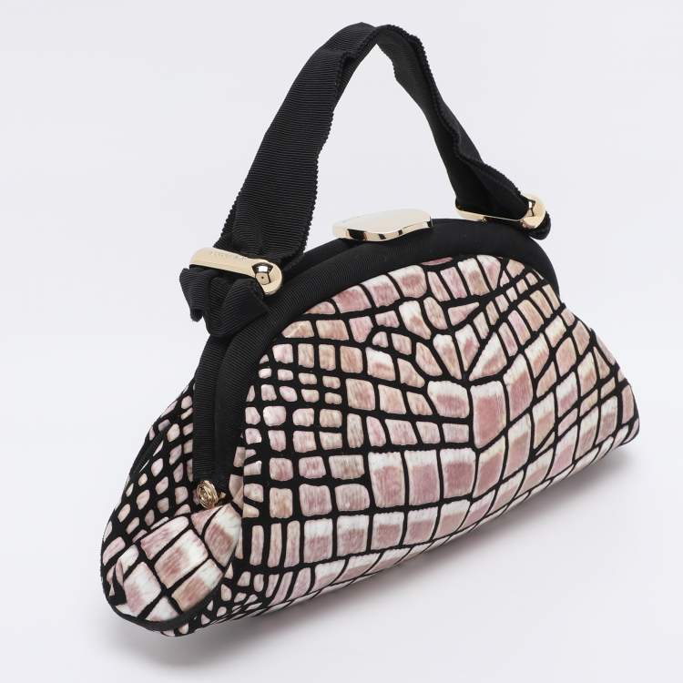 Pre Owned Emporio Armani Multicolor Croc Print Leather Frame Satchel