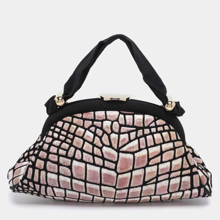 Pre Owned Emporio Armani Multicolor Croc Print Leather Frame Satchel