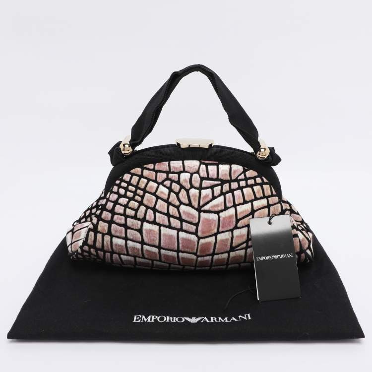 Pre Owned Emporio Armani Multicolor Croc Print Leather Frame Satchel