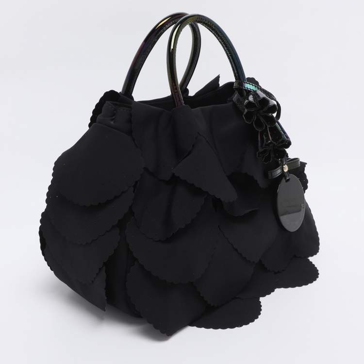 مملوكة مسبقًا Emporio Armani Black Scalloped Applique Fabric Tote