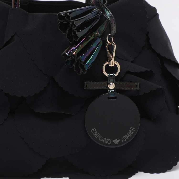 مملوكة مسبقًا Emporio Armani Black Scalloped Applique Fabric Tote