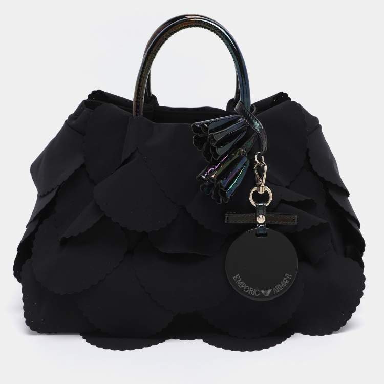 مملوكة مسبقًا Emporio Armani Black Scalloped Applique Fabric Tote