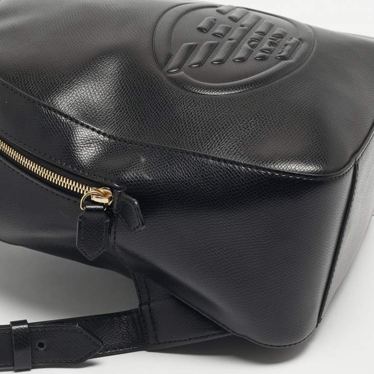 Pre Owned Emporio Armani Black Faux Leather Small Logo Backpack