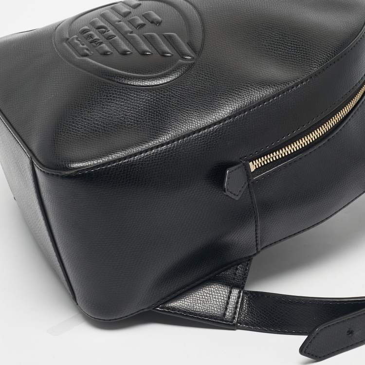 Pre Owned Emporio Armani Black Faux Leather Small Logo Backpack