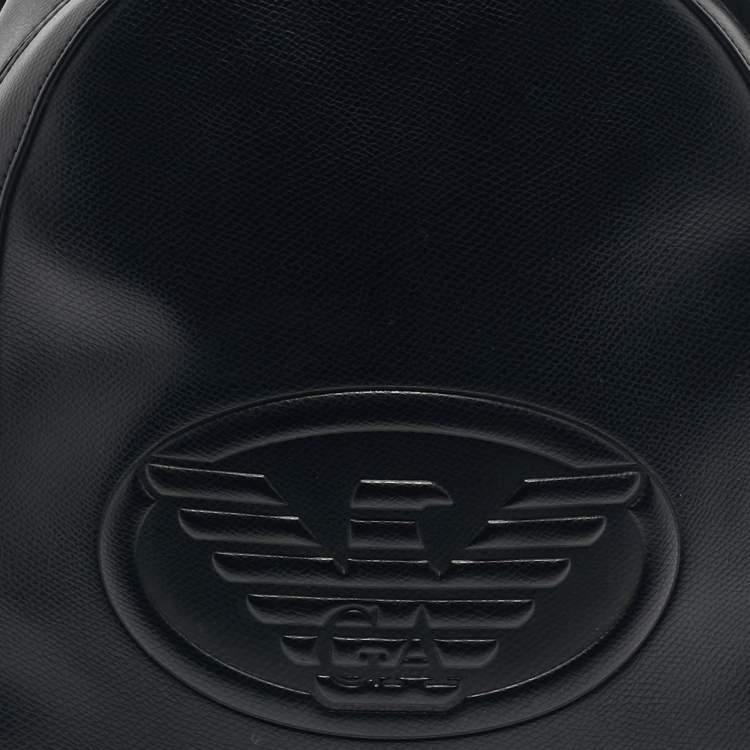Pre Owned Emporio Armani Black Faux Leather Small Logo Backpack