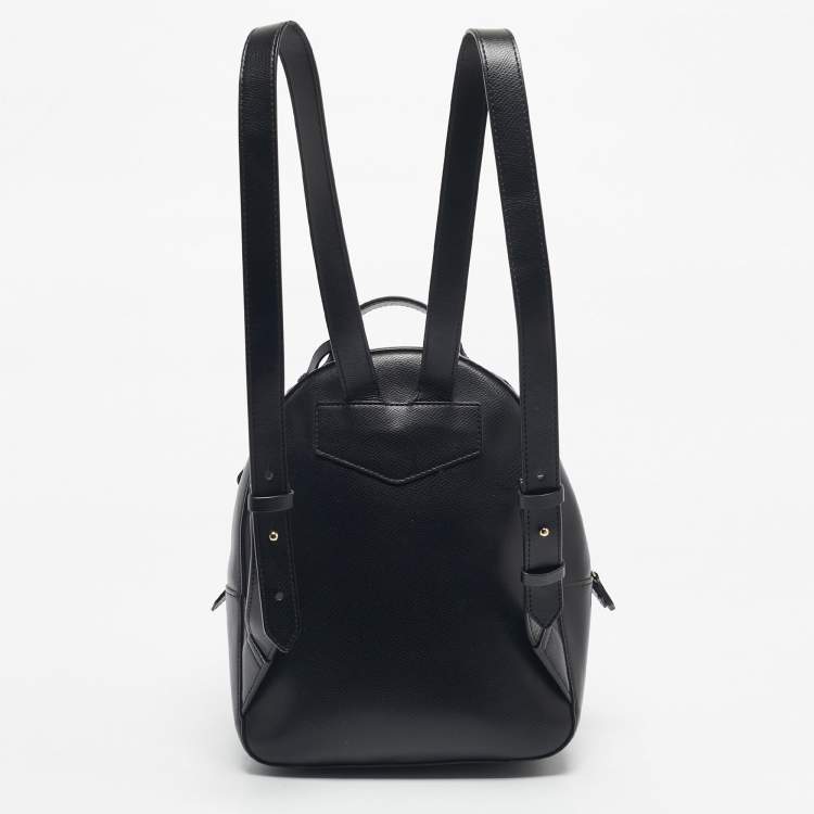 Pre Owned Emporio Armani Black Faux Leather Small Logo Backpack