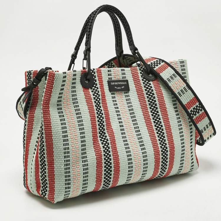 Pre Owned Emporio Armani Multicolor Fabric and Leather MyEA Basketweave Tote