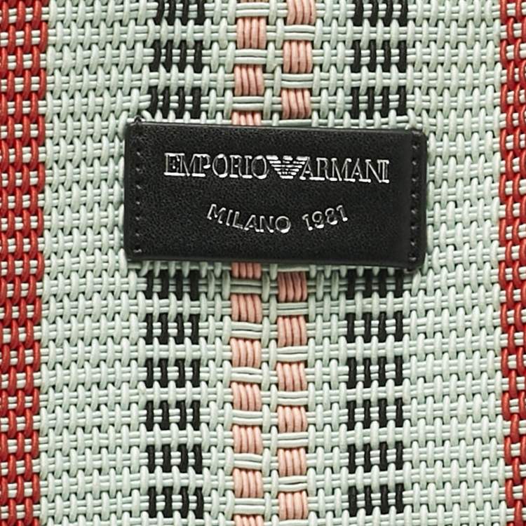 Pre Owned Emporio Armani Multicolor Fabric and Leather MyEA Basketweave Tote