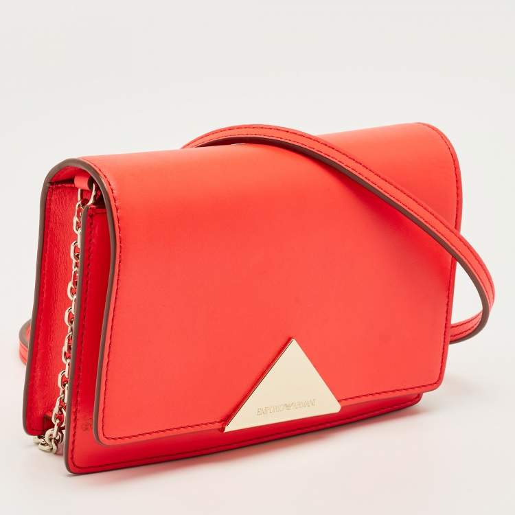 Pre Owned Emporio Armani Bright Red Leather Flap Shoulder Bag