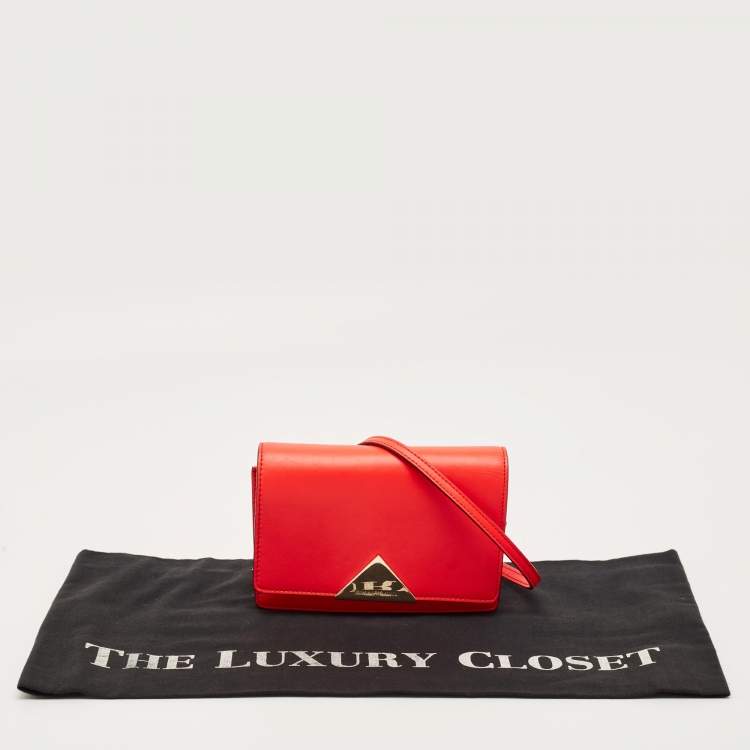 Pre Owned Emporio Armani Bright Red Leather Flap Shoulder Bag