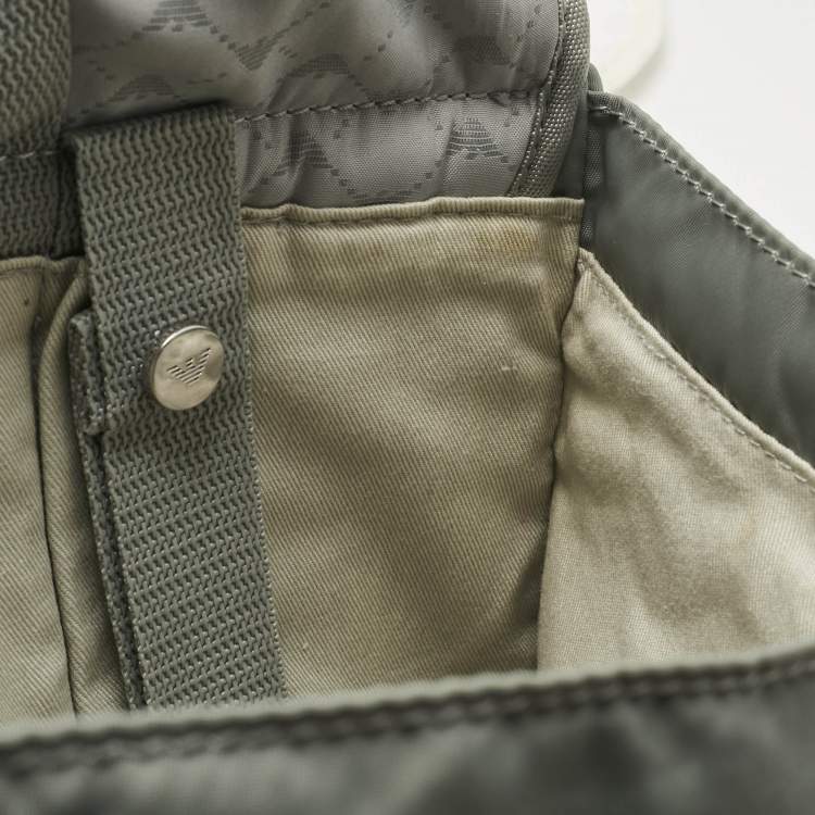 Pre Owned Emporio Armani Grey Logo Jacquard Nylon Baby Changing Bag