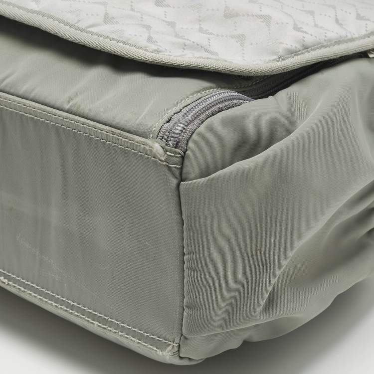 Pre Owned Emporio Armani Grey Logo Jacquard Nylon Baby Changing Bag