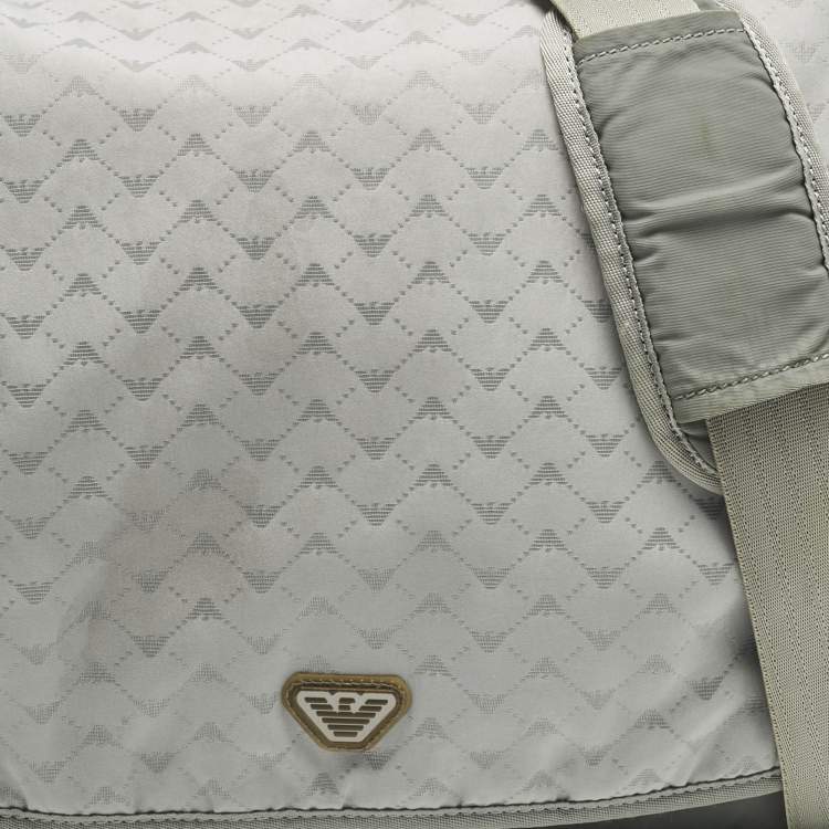 Pre Owned Emporio Armani Grey Logo Jacquard Nylon Baby Changing Bag