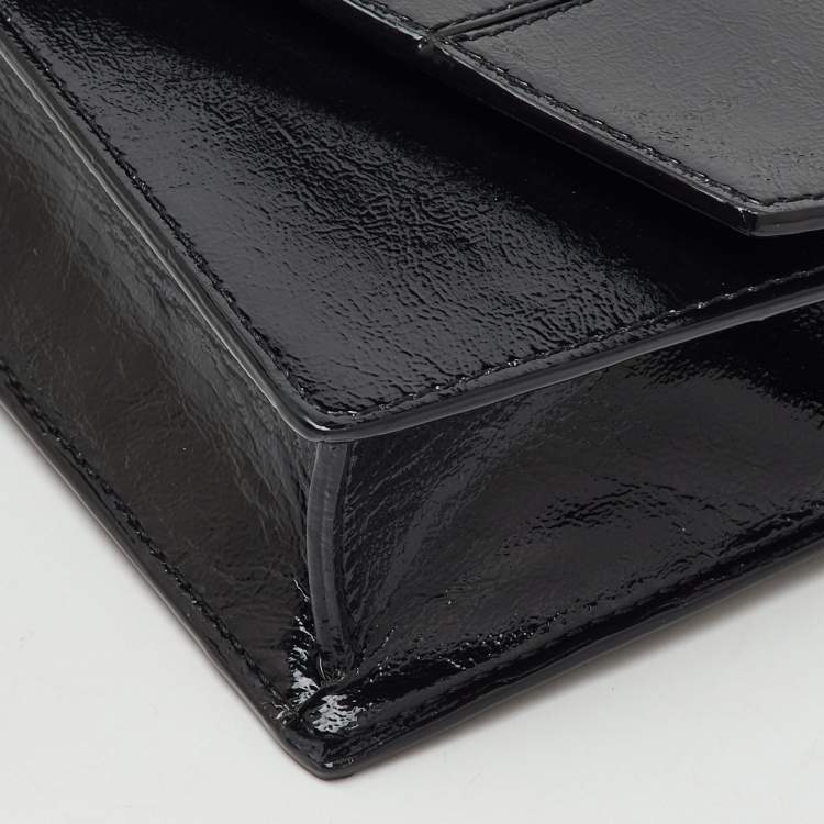 Pre Owned Emporio Armani Black Patent Leather Envelope Flap Crossbody Bag