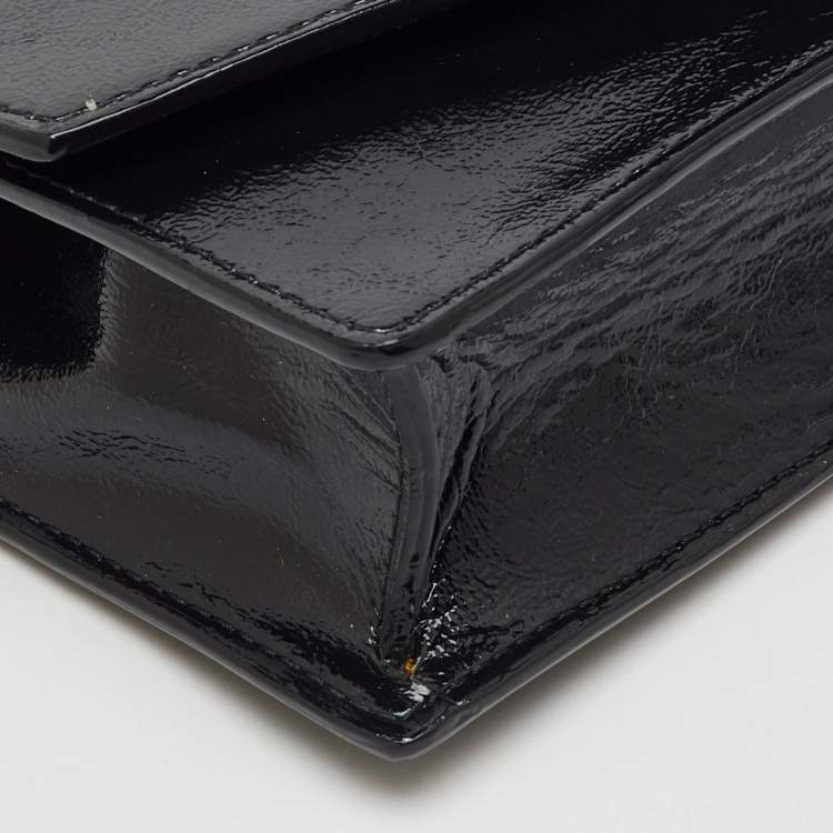 Pre Owned Emporio Armani Black Patent Leather Envelope Flap Crossbody Bag