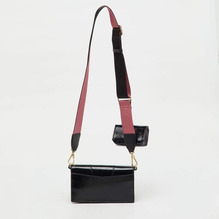 Pre Owned Emporio Armani Black Patent Leather Envelope Flap Crossbody Bag