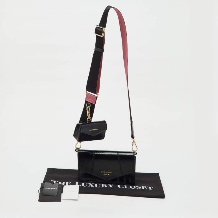 Pre Owned Emporio Armani Black Patent Leather Envelope Flap Crossbody Bag