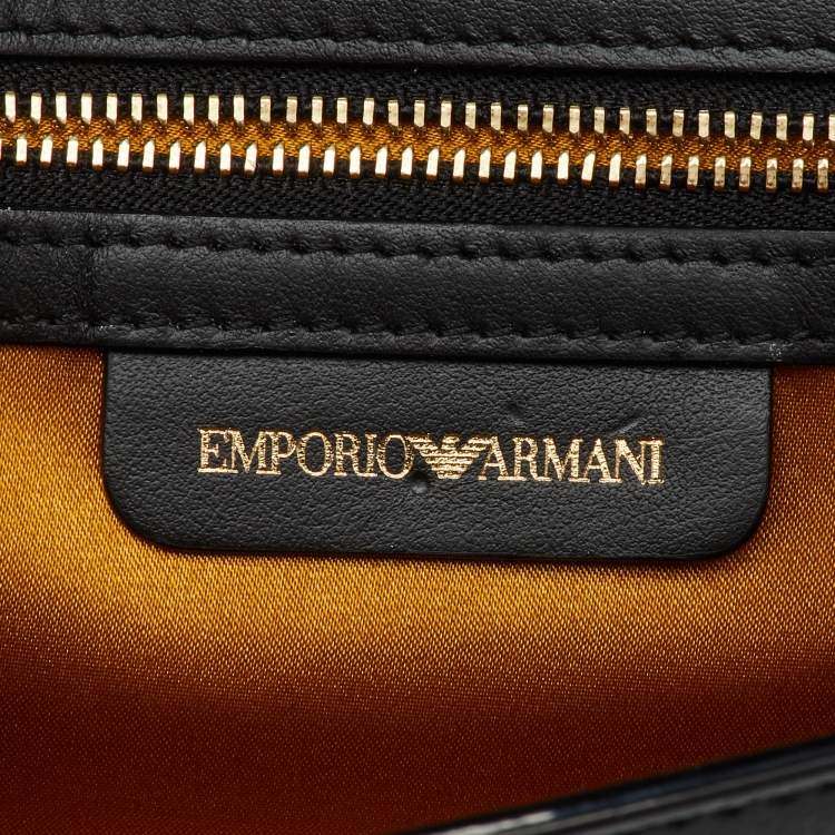 Pre Owned Emporio Armani Black Patent Leather Envelope Flap Crossbody Bag