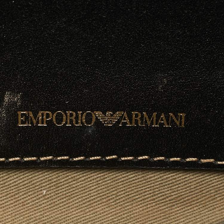 Pre Owned Emporio Armani Black Leather Flap Top Handle Bag