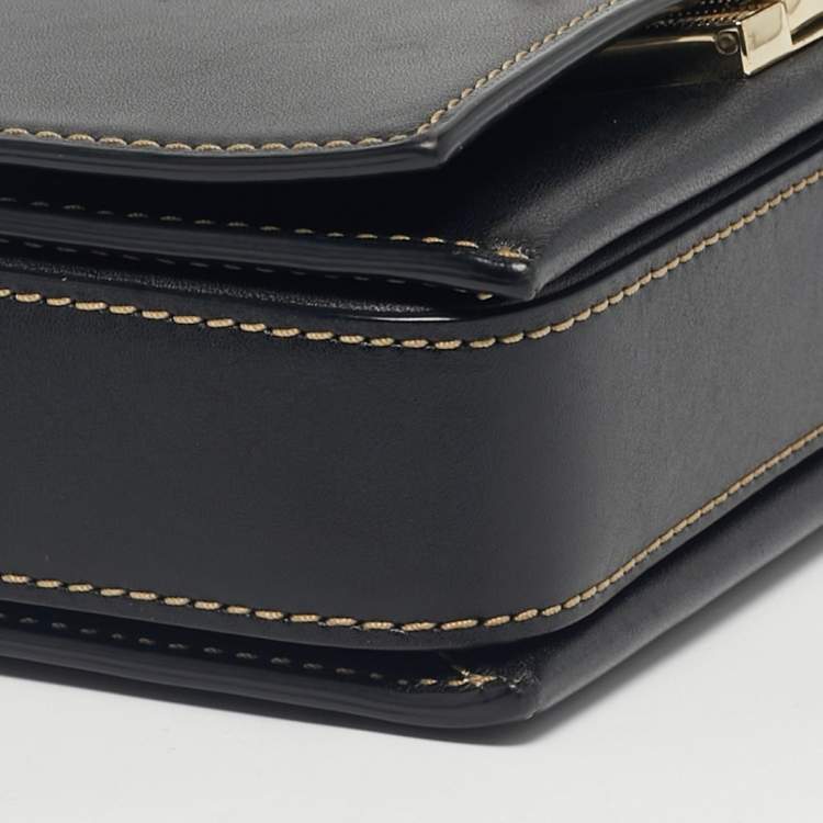 Pre Owned Emporio Armani Black Leather Flap Top Handle Bag