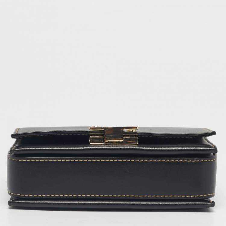 Pre Owned Emporio Armani Black Leather Flap Top Handle Bag