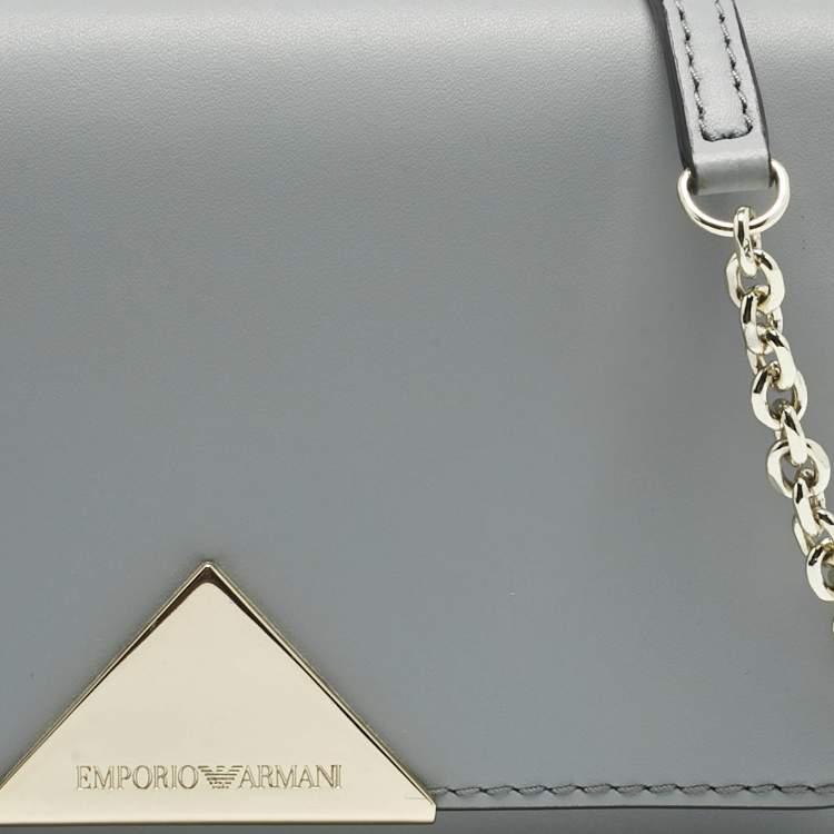 Pre Owned Emporio Armani Light Blue Leather Astrid Chain Crossbody Bag