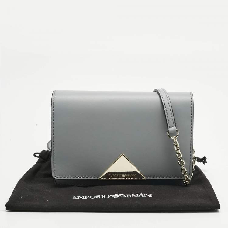 Pre Owned Emporio Armani Light Blue Leather Astrid Chain Crossbody Bag