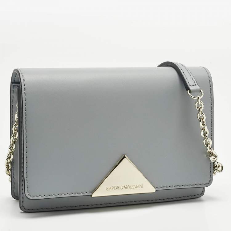 Pre Owned Emporio Armani Light Blue Leather Astrid Chain Crossbody Bag