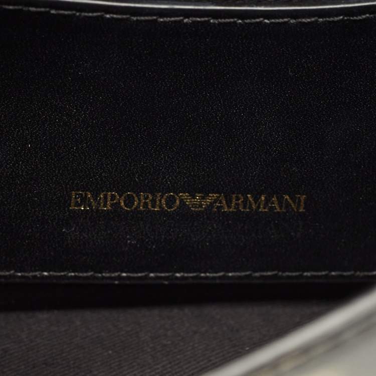 Pre Owned Emporio Armani Black/Red Croc Embossed and Leather Metal Flap Top Handle Bag