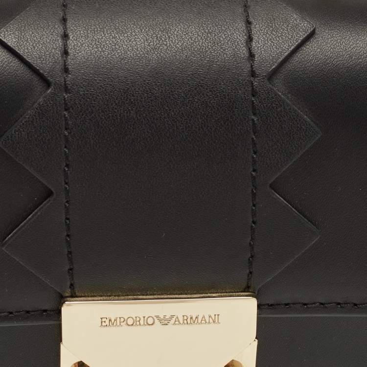 Pre Owned Emporio Armani Black/Red Croc Embossed and Leather Metal Flap Top Handle Bag