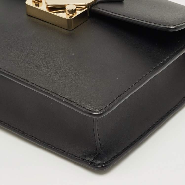 Pre Owned Emporio Armani Black/Red Croc Embossed and Leather Metal Flap Top Handle Bag