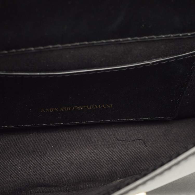 Pre Owned Emporio Armani Black/Red Croc Embossed and Leather Metal Flap Top Handle Bag