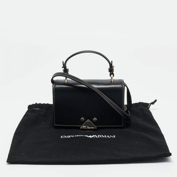 مملوكة مسبقًا Emporio Armani Black Leather Stud Flap Top Handle Bag