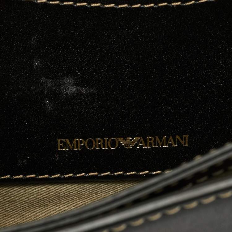 مملوكة مسبقًا Emporio Armani Black Leather Stud Flap Top Handle Bag