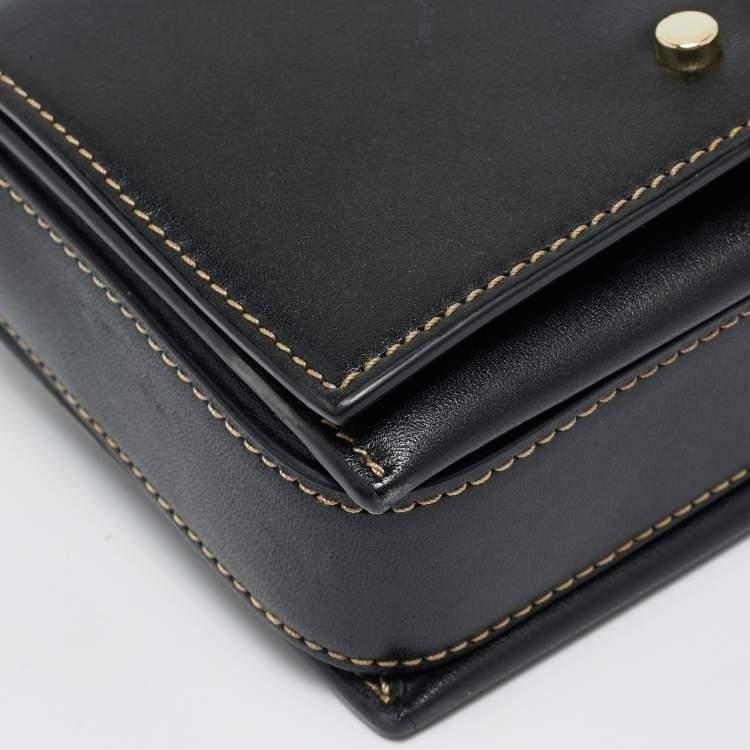 مملوكة مسبقًا Emporio Armani Black Leather Stud Flap Top Handle Bag