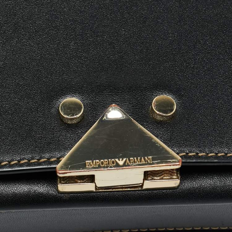 مملوكة مسبقًا Emporio Armani Black Leather Stud Flap Top Handle Bag