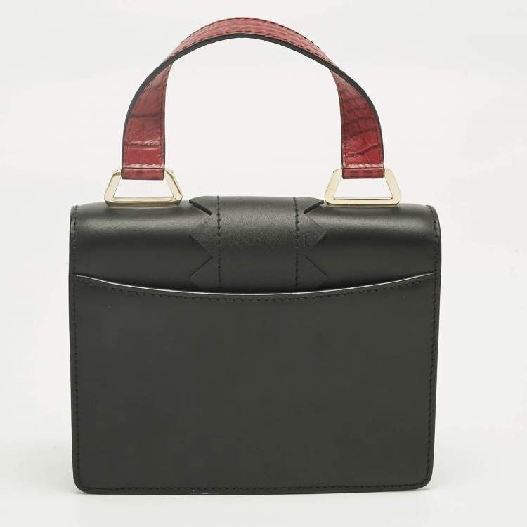 Pre Owned Emporio Armani Black/Red Faux Leather Flap Top Handle Bag