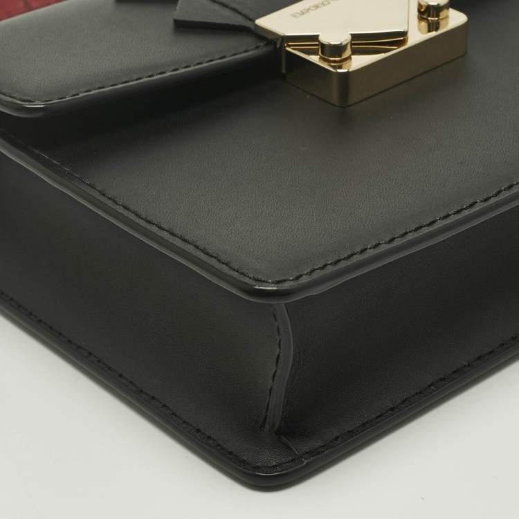Pre Owned Emporio Armani Black/Red Faux Leather Flap Top Handle Bag