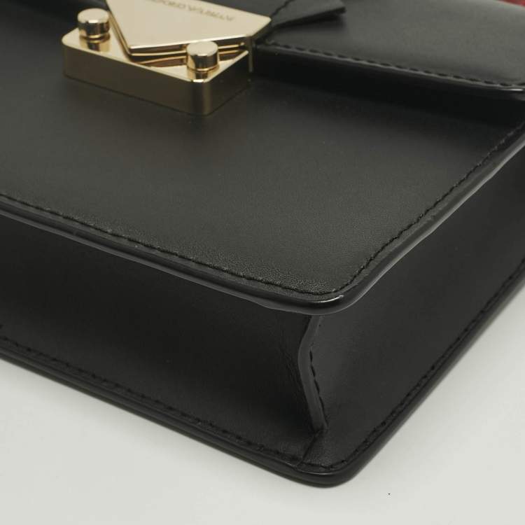 Pre Owned Emporio Armani Black/Red Faux Leather Flap Top Handle Bag