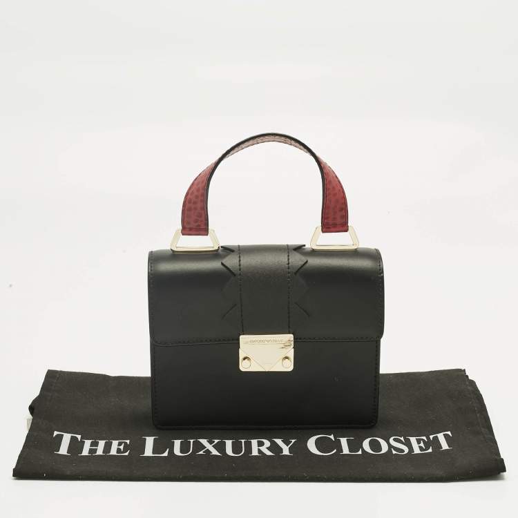 Pre Owned Emporio Armani Black/Red Faux Leather Flap Top Handle Bag