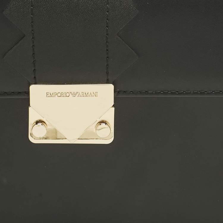 Pre Owned Emporio Armani Black/Red Faux Leather Flap Top Handle Bag