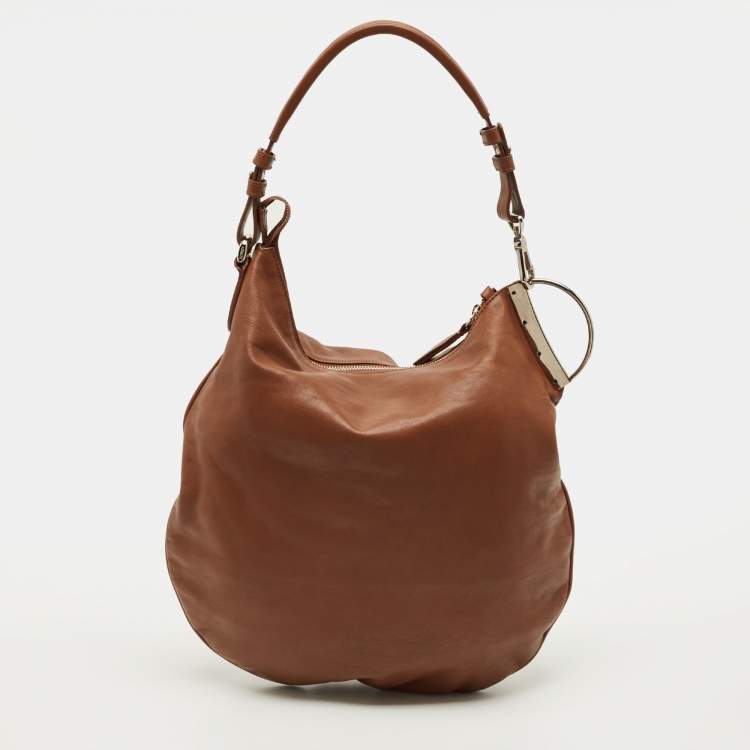 Pre Owned Emporio Armani Logo Brown Leather Hobo